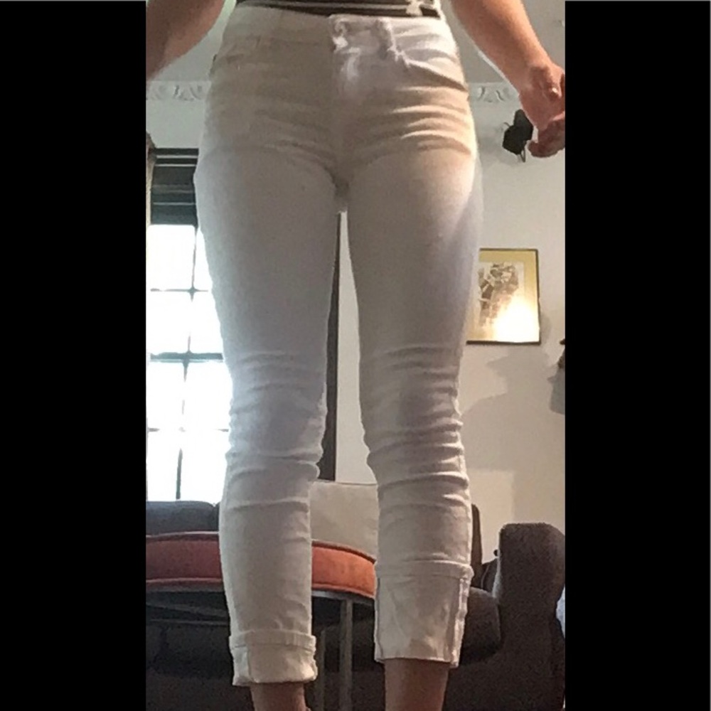 Hudson white jeans with sewn in cuffs on ankles
